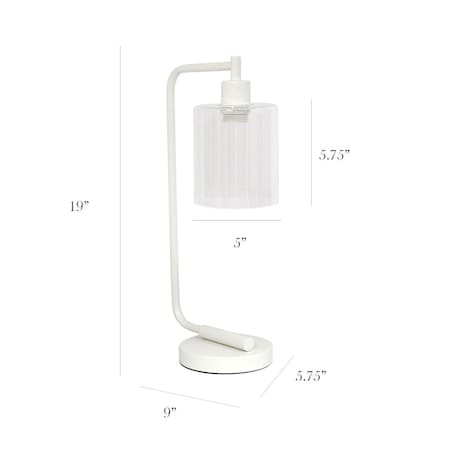 Lighting Business 18.75 in. Bronson Antique Style Industrial Iron Lantern Desk Lamp with Glass Shade, White LI2519728